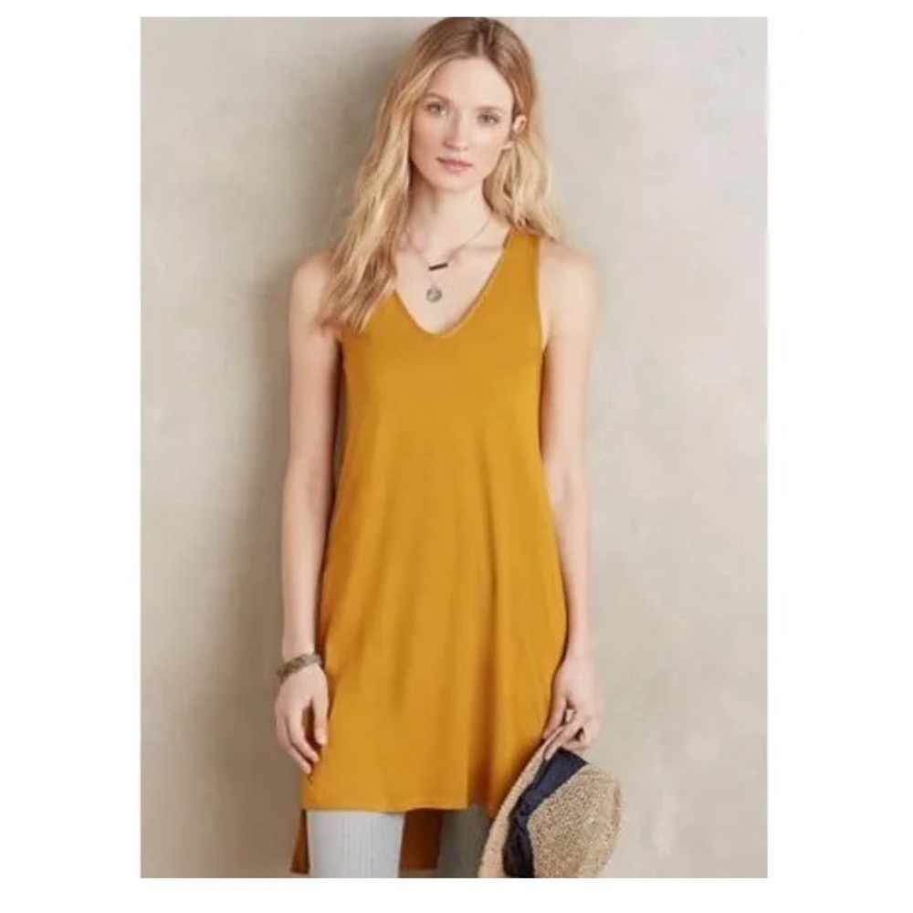 Anthropologie AKEMI + KIN Mustard Yellow Tunic Tank Dress W/Side Slits Size S